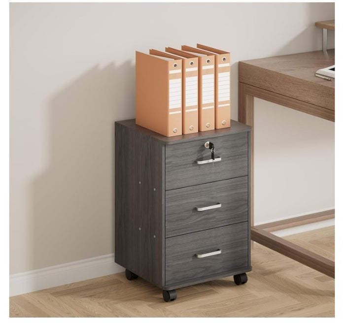 3 Drawer Mobile Filing Cabinet on Wheels Grey Office Storage Unit -312
