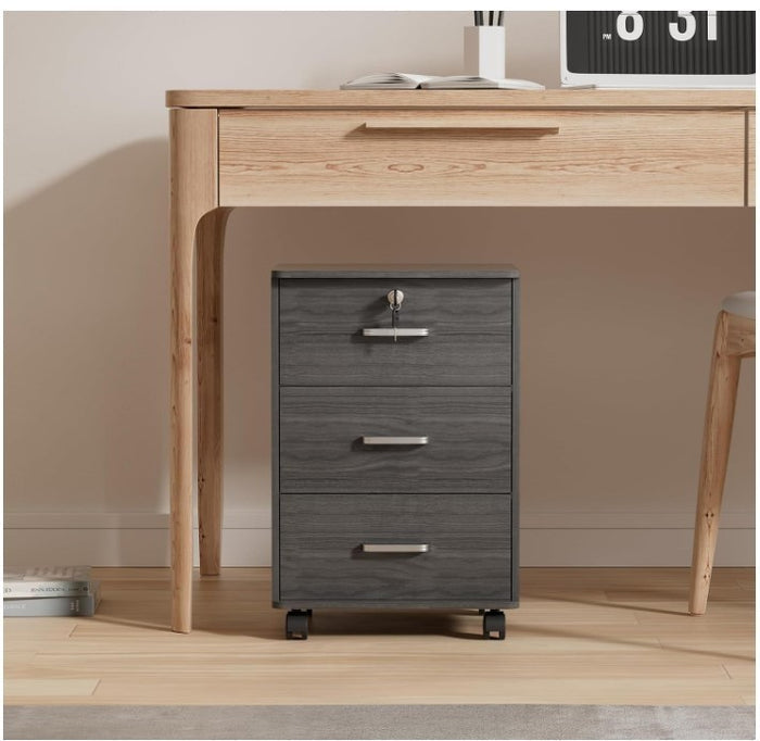 3 Drawer Mobile Filing Cabinet on Wheels Grey Office Storage Unit -312