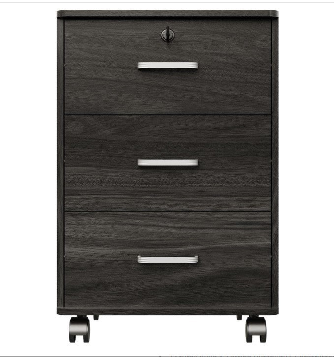3 Drawer Mobile Filing Cabinet on Wheels Grey Office Storage Unit -312