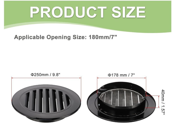 Aluminium Alloy Soffit Vent, Exterior Exhaust Louvered Vent with Mesh Black-294