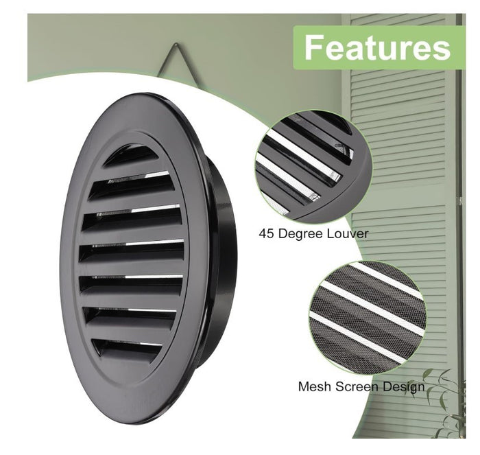 Aluminium Alloy Soffit Vent, Exterior Exhaust Louvered Vent with Mesh Black-294