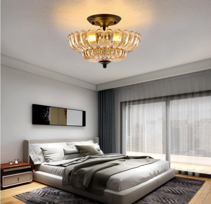 Amber Glass Ceiling Light Semi Flush Mount Black Modern Fixture Black-309