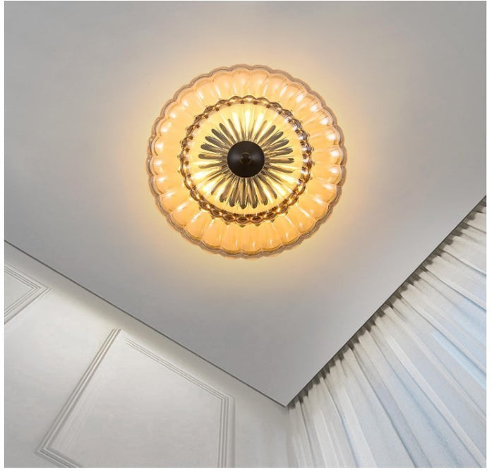 Amber Glass Ceiling Light Semi Flush Mount Black Modern Fixture Black-309