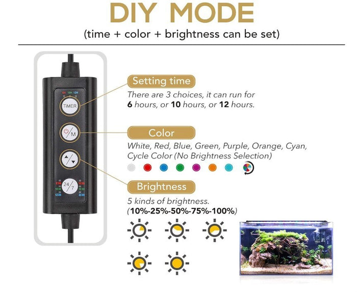 Aquarium LED Light 26W 24/7 Timer Fish Tank Light 7 Colors Plant Brightness-299