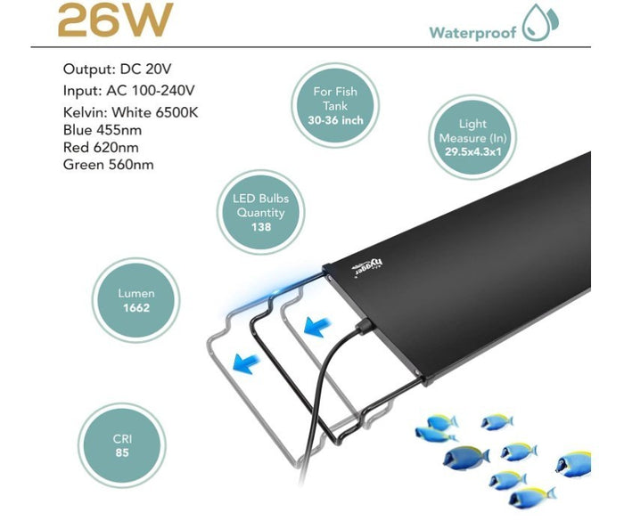 Aquarium LED Light 26W 24/7 Timer Fish Tank Light 7 Colors Plant Brightness-299