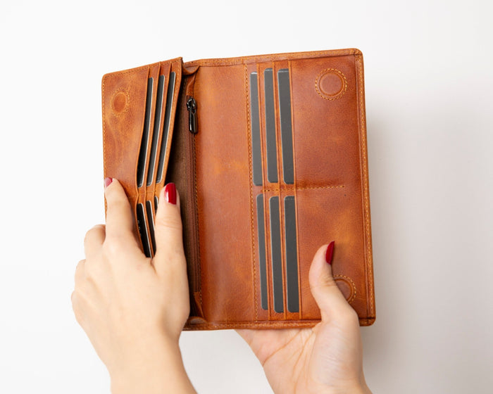 Aura Leather Women's Wallet, Golden Tan - BlackBrook Case
