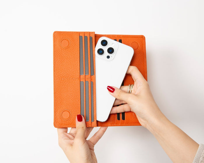 Aura Leather Women's Wallet, Orange - BlackBrook Case