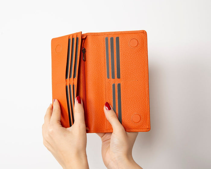 Aura Leather Women's Wallet, Orange - BlackBrook Case