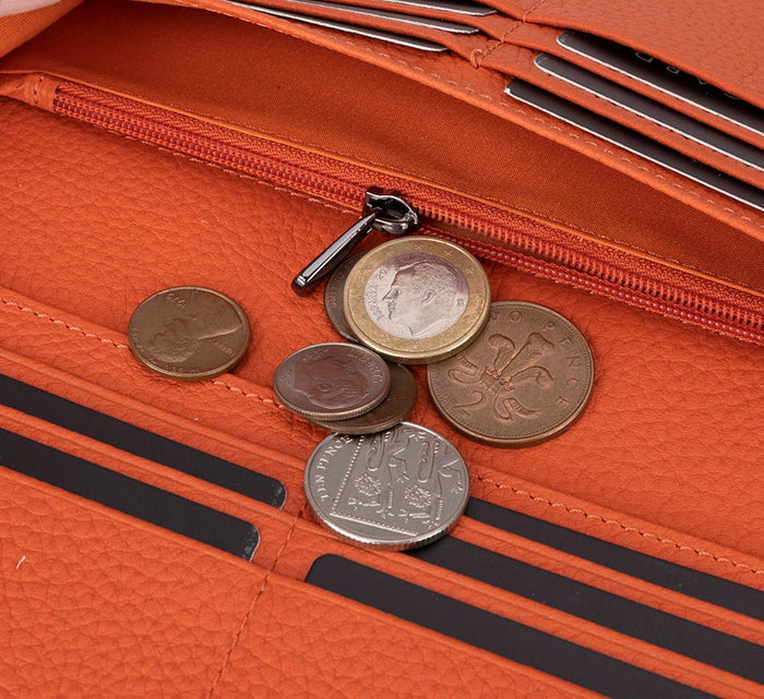Aura Leather Women's Wallet, Orange - BlackBrook Case