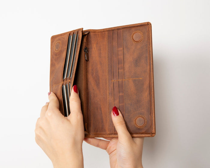 Aura Leather Women's Wallet, Saddle Brown - BlackBrook Case