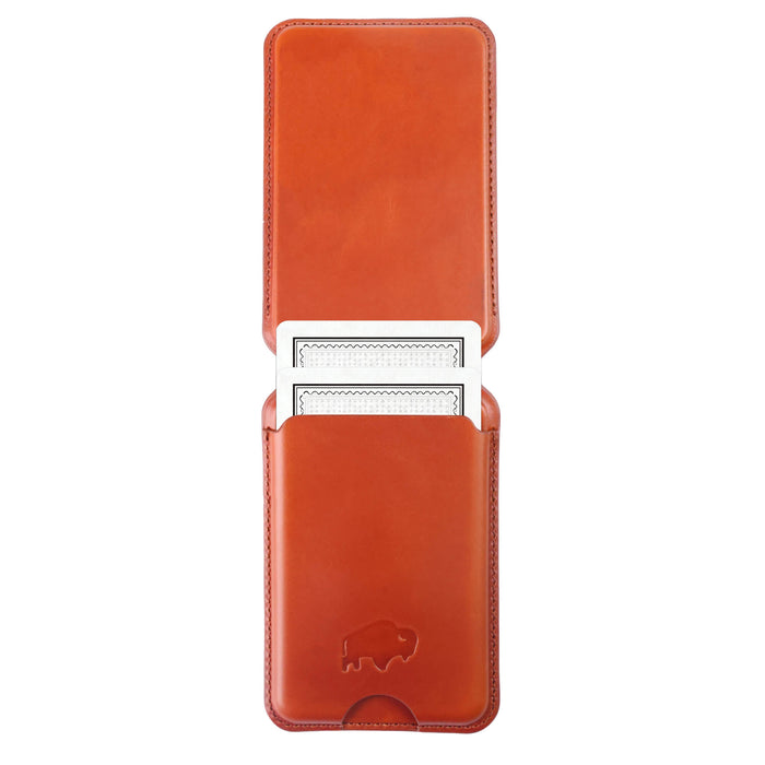 Baron Leather MagSafe Wallet with Stand, Burnished Tan - BlackBrook Case