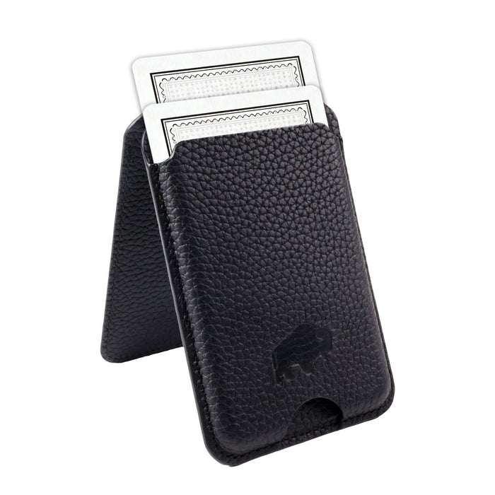 Baron Leather MagSafe Wallet with Stand, Pebble Black - BlackBrook Case