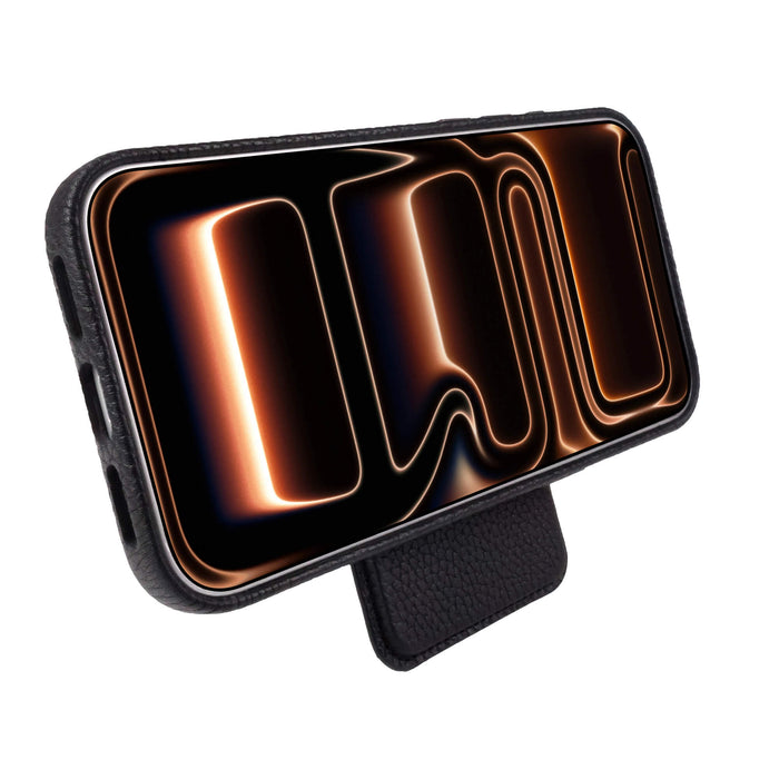 Baron Leather MagSafe Wallet with Stand, Pebble Black - BlackBrook Case