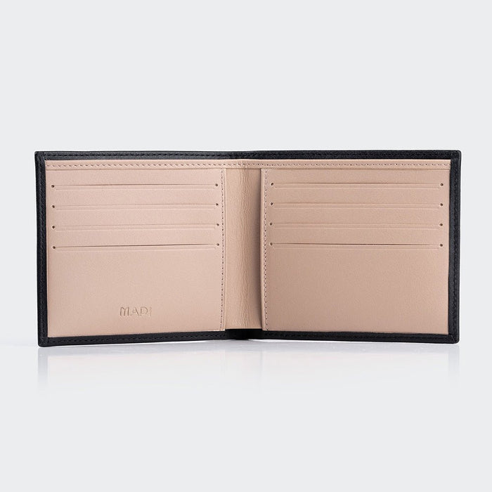 Bologna Men’s Leather Bifold Wallet with Coin Pocket – Mapi Edition, Black & Beige - BlackBrook Case