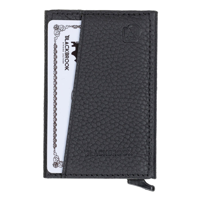 Bond Slim RFID Cardholder – Full‑Grain Leather, Pebble Black - BlackBrook Case