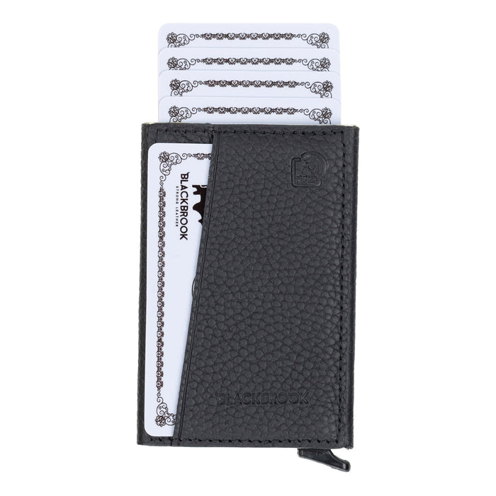 Bond Slim RFID Cardholder – Full‑Grain Leather, Pebble Black - BlackBrook Case