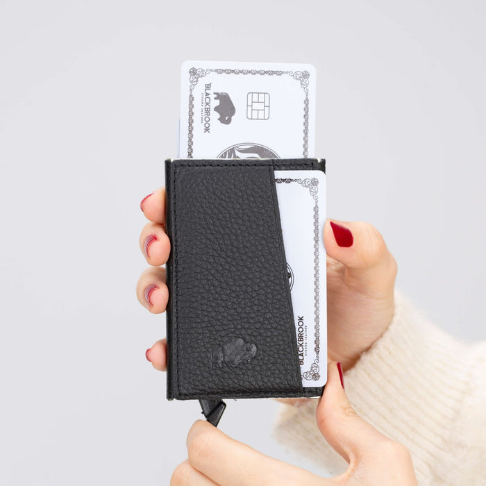 Bond Slim RFID Cardholder – Full‑Grain Leather, Pebble Black - BlackBrook Case