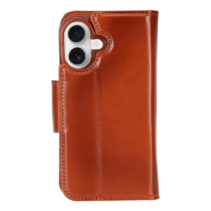 iPhone 16 Leather Wallet Case - Burkley Classic 2 - in - 1 Detachable Folio, Burnished Tan - BlackBrook Case