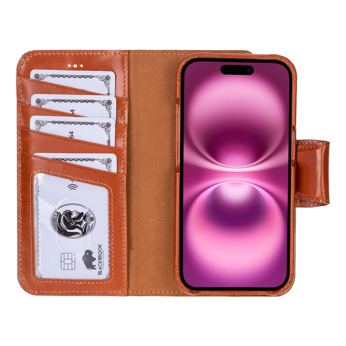 iPhone 16 Leather Wallet Case - Burkley Classic 2 - in - 1 Detachable Folio, Burnished Tan - BlackBrook Case