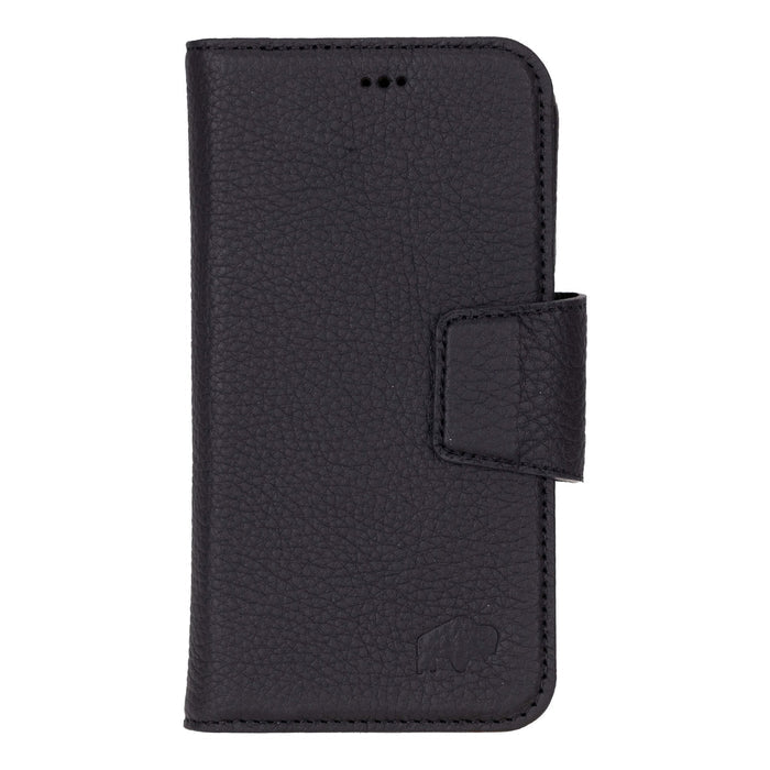 iPhone 16 Leather Wallet Case - Burkley Classic 2 - in - 1 Detachable Folio, Pebble Black - BlackBrook Case