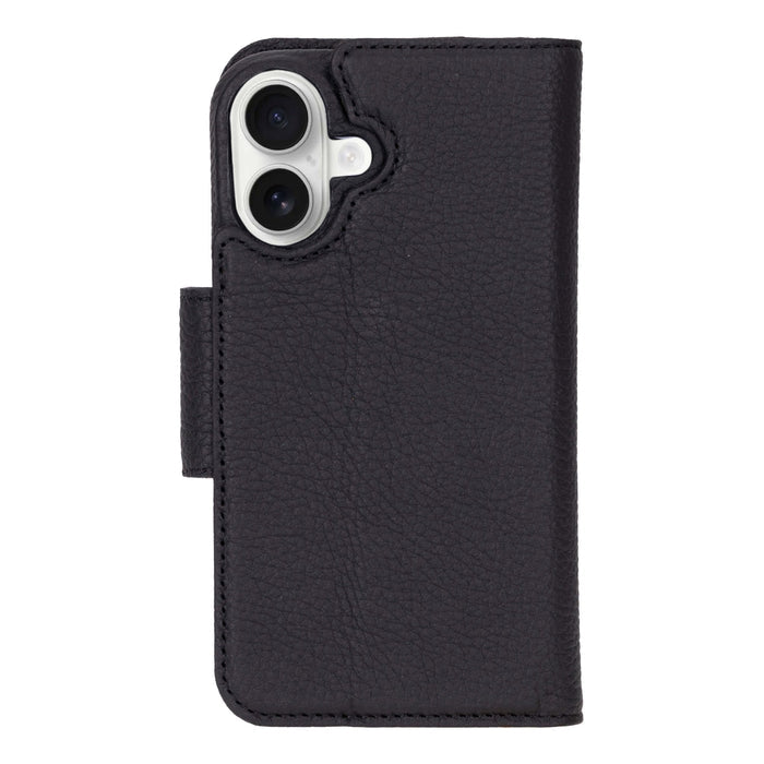 iPhone 16 Leather Wallet Case - Burkley Classic 2 - in - 1 Detachable Folio, Pebble Black - BlackBrook Case