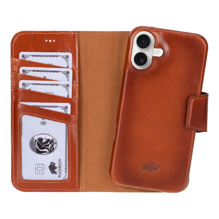 iPhone 16 Plus Leather Wallet Case - Burkley Classic 2 - in - 1 Detachable Folio, Burnished Tan - BlackBrook Case
