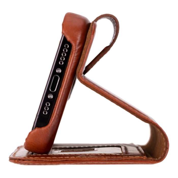 iPhone 16 Plus Leather Wallet Case - Burkley Classic 2 - in - 1 Detachable Folio, Burnished Tan - BlackBrook Case