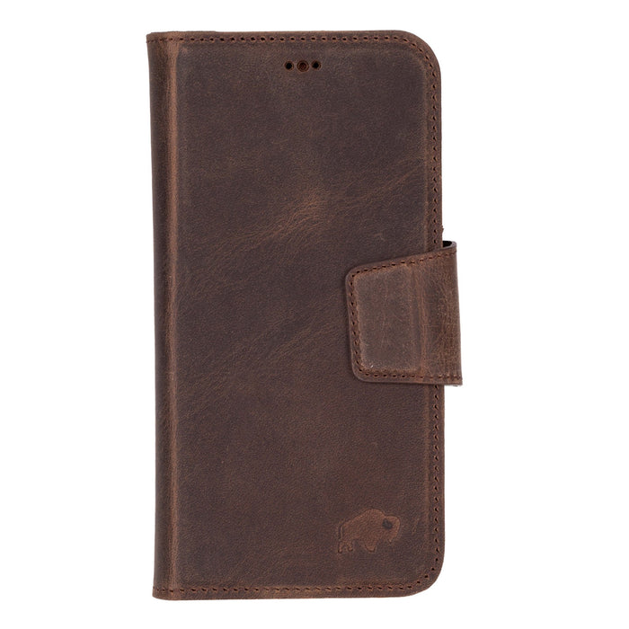 iPhone 16 Plus Leather Wallet Case - Burkley Classic 2 - in - 1 Detachable Folio, Distressed Coffee - BlackBrook Case