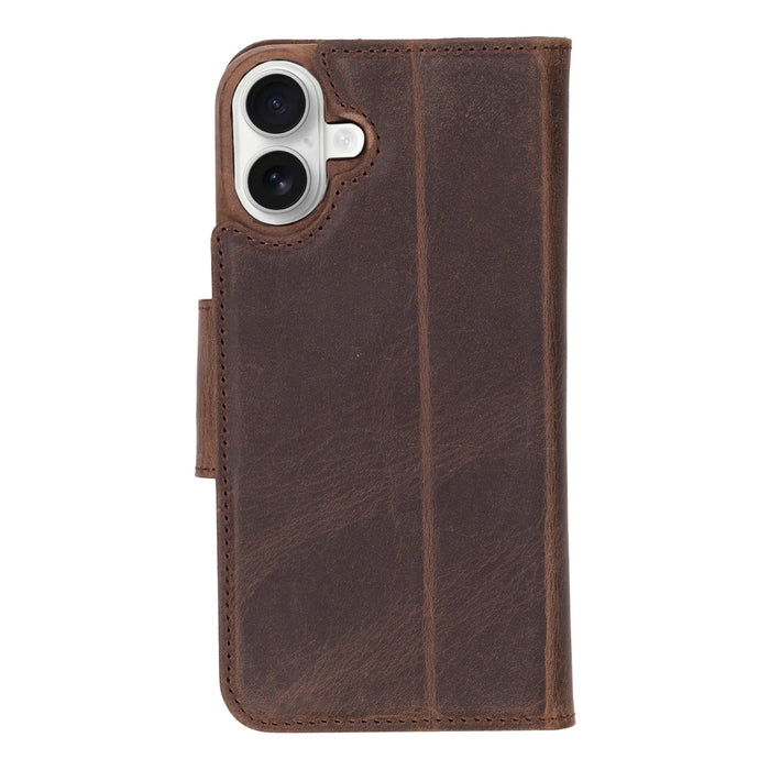 iPhone 16 Plus Leather Wallet Case - Burkley Classic 2 - in - 1 Detachable Folio, Distressed Coffee - BlackBrook Case