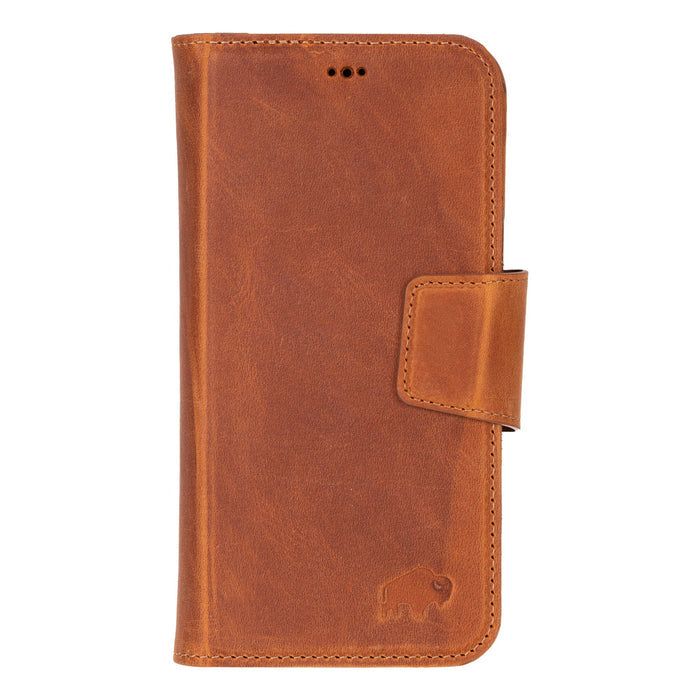 iPhone 16 Plus Leather Wallet Case - Burkley Classic 2 - in - 1 Detachable Folio, Golden Brown - BlackBrook Case