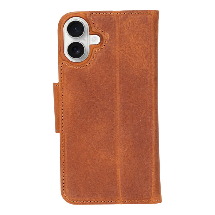 iPhone 16 Plus Leather Wallet Case - Burkley Classic 2 - in - 1 Detachable Folio, Golden Brown - BlackBrook Case