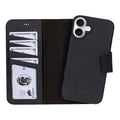 iPhone 16 Plus Leather Wallet Case - Burkley Classic 2 - in - 1 Detachable Folio, Pebble Black - BlackBrook Case