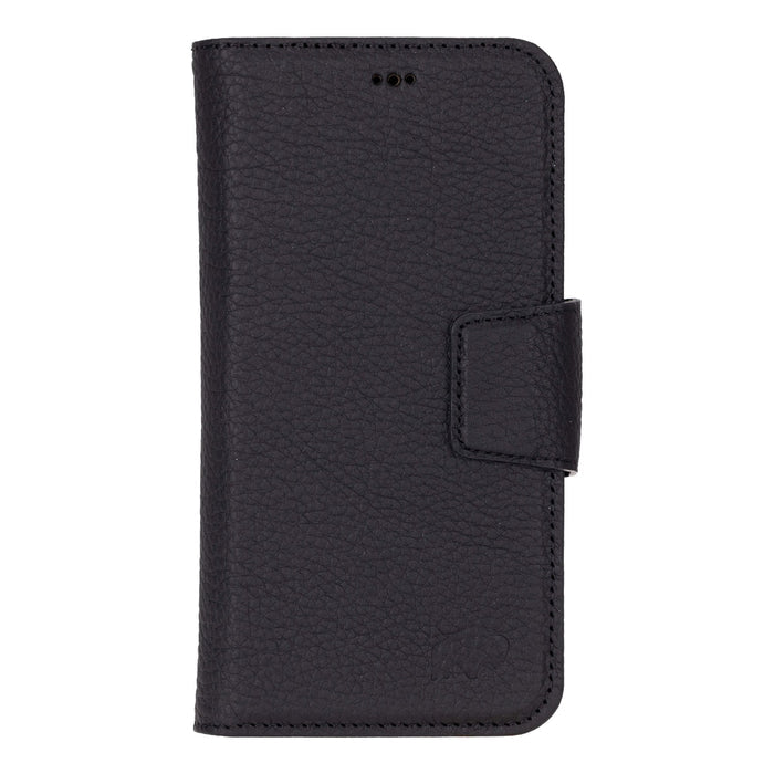 iPhone 16 Plus Leather Wallet Case - Burkley Classic 2 - in - 1 Detachable Folio, Pebble Black - BlackBrook Case