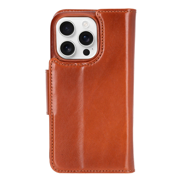 iPhone 16 Pro Leather Wallet Case - Burkley Classic 2 - in - 1 Detachable Folio, Burnished Tan - BlackBrook Case