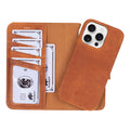 iPhone 16 Pro Leather Wallet Case - Burkley Classic 2 - in - 1 Detachable Folio, Golden Brown - BlackBrook Case