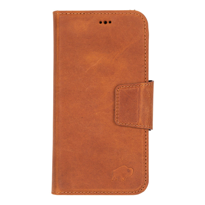 iPhone 16 Pro Leather Wallet Case - Burkley Classic 2 - in - 1 Detachable Folio, Golden Brown - BlackBrook Case