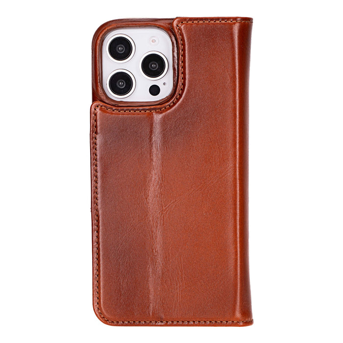 iPhone 16 Pro Max Leather Wallet Case - Burkley Classic 2 - in - 1 Detachable Folio, Burnished Tan - BlackBrook Case
