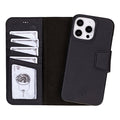 iPhone 16 Pro Max Leather Wallet Case - Burkley Classic 2 - in - 1 Detachable Folio, Pebble Black - BlackBrook Case