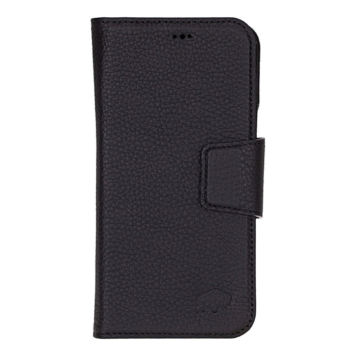 iPhone 16 Pro Max Leather Wallet Case - Burkley Classic 2 - in - 1 Detachable Folio, Pebble Black - BlackBrook Case
