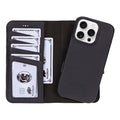iPhone 16 Pro Leather Wallet Case - Burkley Classic 2 - in - 1 Detachable Folio, Pebble Black - BlackBrook Case