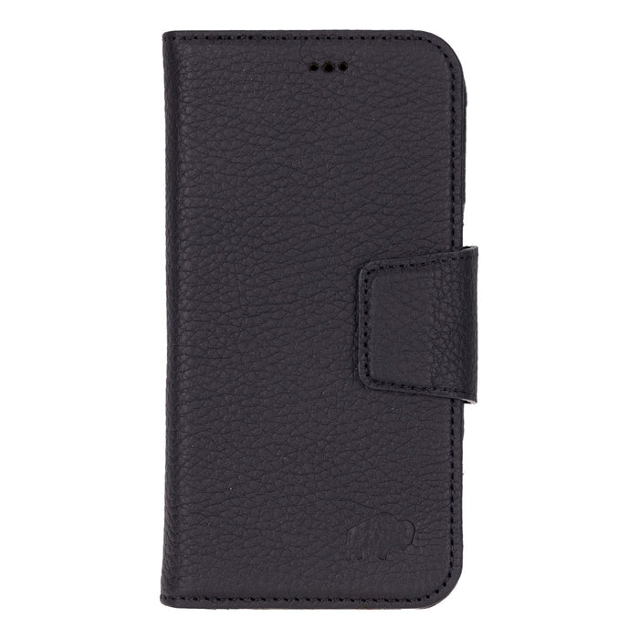 iPhone 16 Pro Leather Wallet Case - Burkley Classic 2 - in - 1 Detachable Folio, Pebble Black - BlackBrook Case