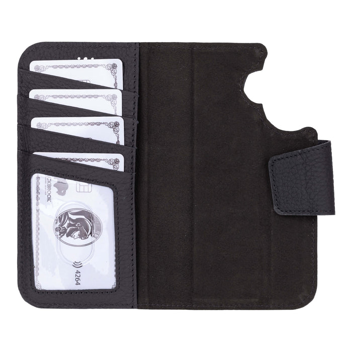 iPhone 17 Leather Wallet Case - Burkley Classic 2 - in - 1 Detachable Folio, Pebble Black - BlackBrook Case