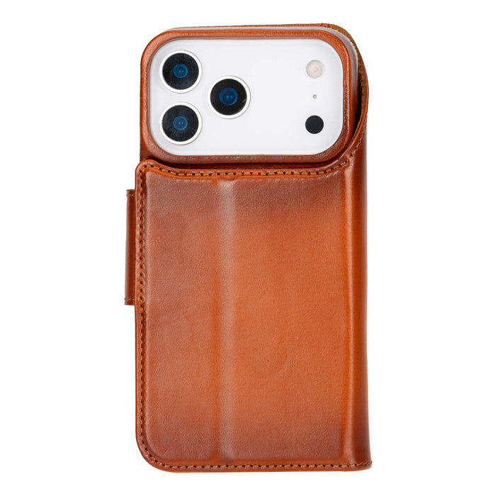 iPhone 17 Pro Leather Wallet Case - Burkley Classic 2 - in - 1 Detachable Folio, Burnished Tan - BlackBrook Case