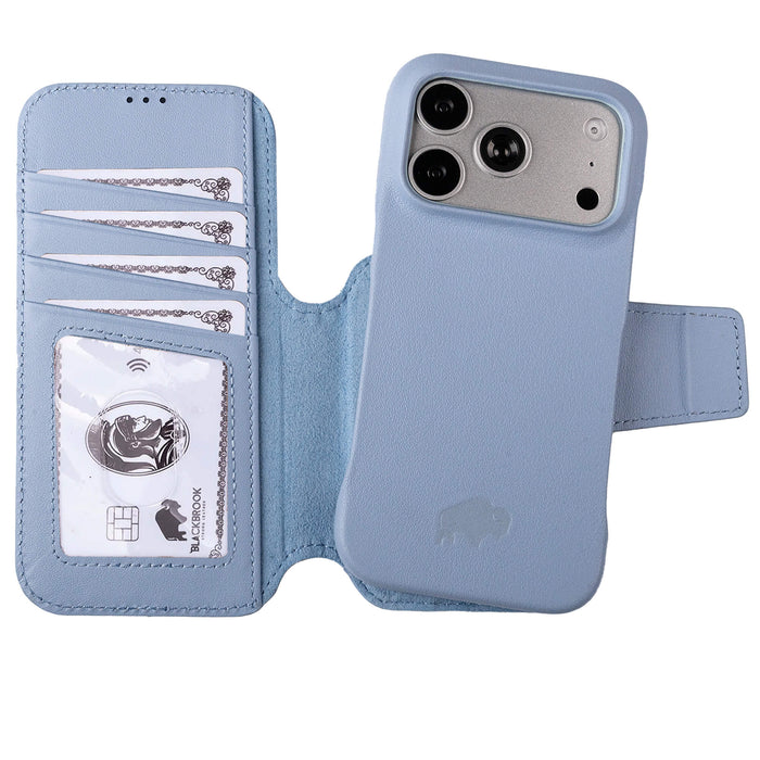 Burkley 2-in-1 Full-Grain Leather Detachable Wallet Case for iPhone 18 Pro Max, Blue - BlackBrook Case