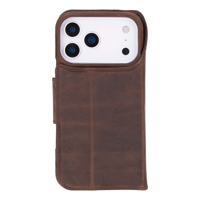 iPhone 18 Pro Max Leather Wallet Case - Burkley Classic 2 - in - 1 Detachable Folio, Distressed Coffee - BlackBrook Case