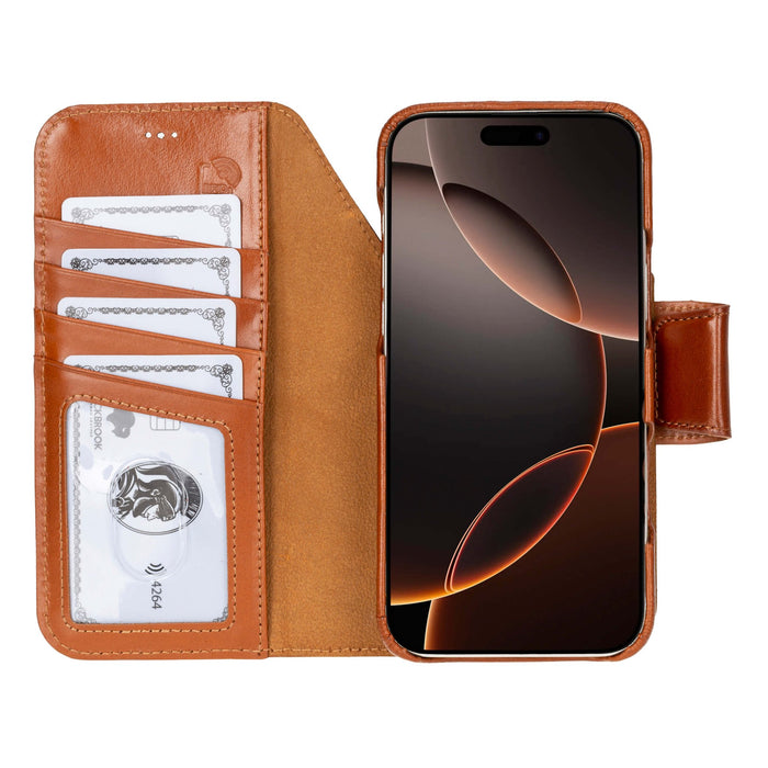 iPhone 17 Pro Leather Wallet Case - Burkley Classic 2 - in - 1 Detachable Folio, Burnished Tan - BlackBrook Case