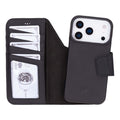 iPhone 17 Pro Leather Wallet Case - Burkley Classic 2 - in - 1 Detachable Folio, Pebble Black - BlackBrook Case