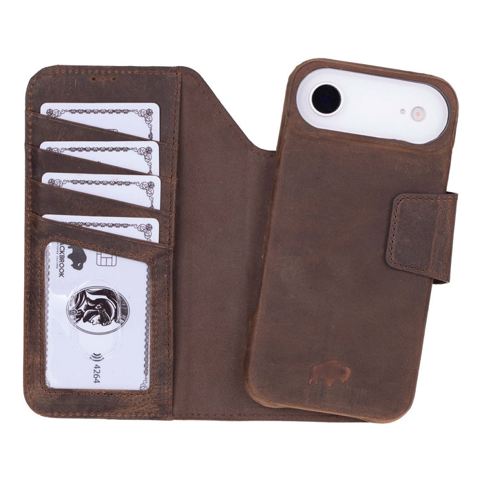 iPhone 17 Air Leather Wallet Case - Burkley Classic 2 - in - 1 Detachable Folio, Distressed Coffee - BlackBrook Case