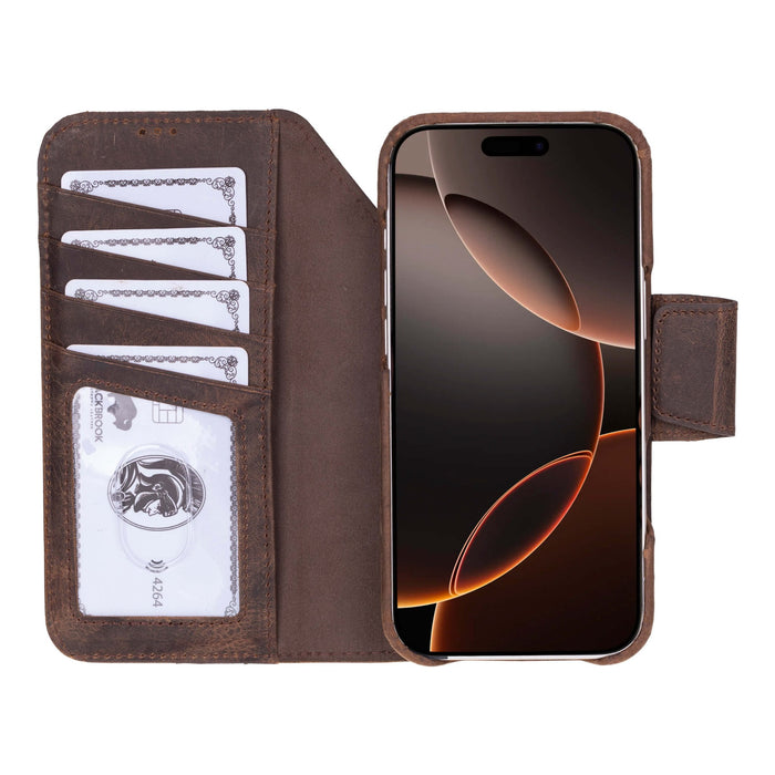 iPhone 17 Air Leather Wallet Case - Burkley Classic 2 - in - 1 Detachable Folio, Distressed Coffee - BlackBrook Case