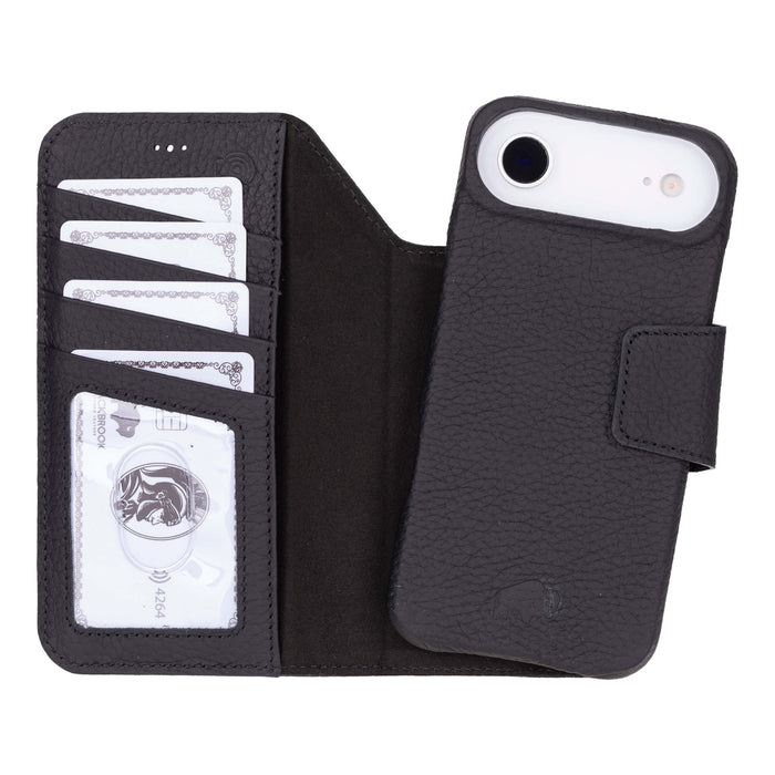 iPhone 17 Air Leather Wallet Case - Burkley Classic 2 - in - 1 Detachable Folio, Pebble Black - BlackBrook Case